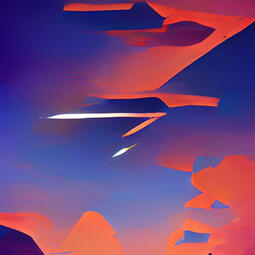 Abstract art of blues, purples, and pale orange.